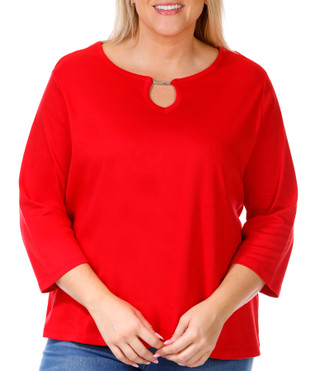 Thumbnail 1: Coral Bay Coral Bay Plus 3/4 Sleeve Solid Metal Bar Neck Top 