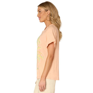Thumbnail 3: Democracy Democracy Womens Embriodered Roll-Cuff Scoop Neck Tee 