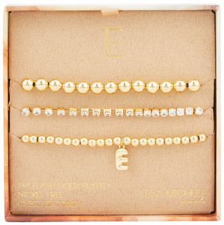 Thumbnail 1: Lesa Michele Lesa Michele 3 Pc Gold Plated Initial Stretch Bracelet Set 