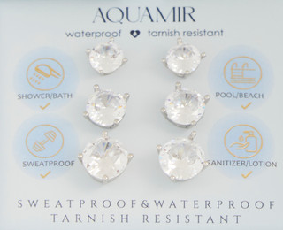 Thumbnail 2: AQUAMIR Aquamir 3 Pc Silver Round Stud Earring Set 