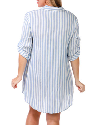 Thumbnail 4: Raviya Raviya Womens Long Sleeve Striped Shirt Coverup 