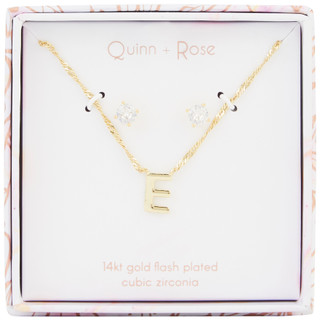 Thumbnail 1: INSPIRED BY YOU Quinn + Rose Gold Plated Intital Necklace and Earring Set 