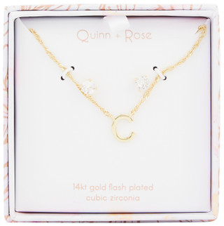 Thumbnail 2: INSPIRED BY YOU Quinn + Rose Gold Plated Intital Necklace and Earring Set 
