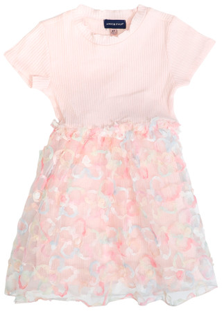 Thumbnail 1: Andy & Evan Andy & Evan Toddler Girls Rib Knit Dress 3D Flower Dress 