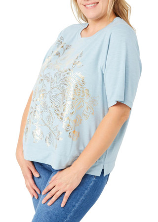 Thumbnail 2: Democracy Democracy Plus Short Sleeve Scoop Neck Fog Foil Top 