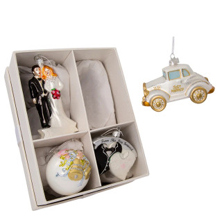Thumbnail 3: NOBLE GEMS Noble Gems 4 Pc Glass Wedding Ornament Set 