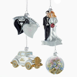 Thumbnail 2: NOBLE GEMS Noble Gems 4 Pc Glass Wedding Ornament Set 