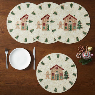 Thumbnail 1: Avanti Avanti Linens 4 Pc. Round Gingerbread Village Placemats 