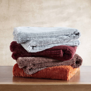 Thumbnail 4: Eddie Bauer Eddie Bauer Ribbed Super Soft Stripe Solid Microfleece Throw 