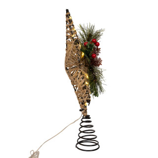 Thumbnail 2: Kurt Adler Battery Operated Lighted 6-Point Rattan Star Tree Topper 