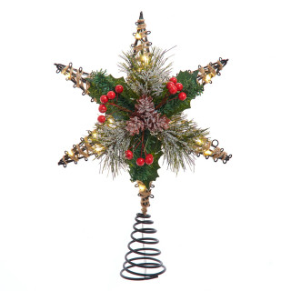 Thumbnail 1: Kurt Adler Battery Operated Lighted 6-Point Rattan Star Tree Topper 