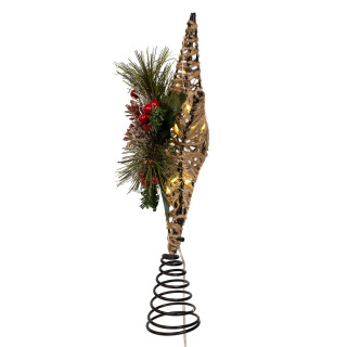 Thumbnail 3: Kurt Adler Battery Operated Lighted 6-Point Rattan Star Tree Topper 