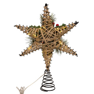 Thumbnail 5: Kurt Adler Battery Operated Lighted 6-Point Rattan Star Tree Topper 