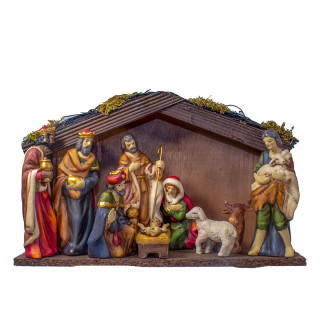 Thumbnail 1: Kurt Adler 9 Pc. Porcelain Nativity Figures & Wooden Stable Set 