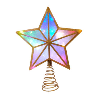 Thumbnail 1: Kurt Adler Multicolor Fairy LED Gold Glitter 5-Point Star Tree Topper 