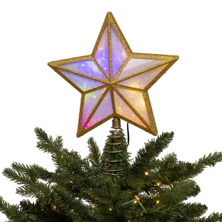 Thumbnail 9: Kurt Adler Multicolor Fairy LED Gold Glitter 5-Point Star Tree Topper 