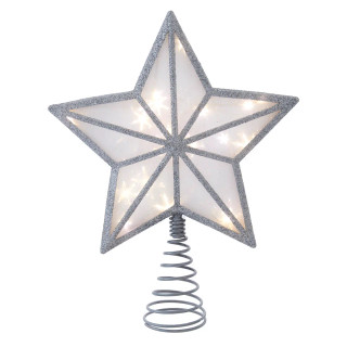 Thumbnail 1: Kurt Adler White Fairy LED Silver Glitter 5-Point Star Tree Topper 