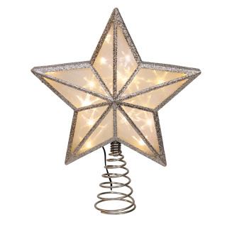 Thumbnail 7: Kurt Adler White Fairy LED Silver Glitter 5-Point Star Tree Topper 