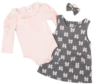 Thumbnail 3: Little Lass Little Lass Baby Girls 2 Pc Bow Jumper Set with Accessory 