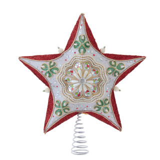Thumbnail 1: Kurt Adler Kurt Adler Red, Green & White Mistletoe Star Tree Topper 