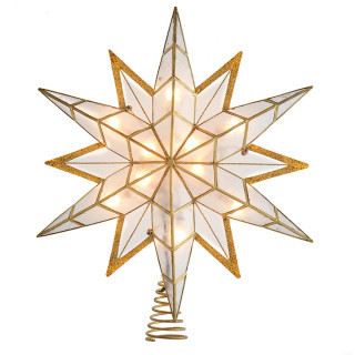 Thumbnail 1: Kurt Adler 10-Light Capiz Star With Gold Glitter Finish Tree Topper 