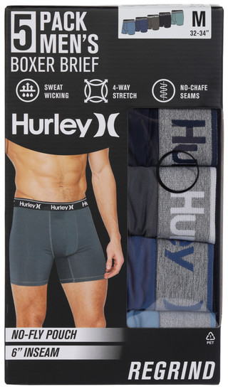 Thumbnail 1: Hurley Hurley Mens 5 pk Solid Regrind Boxer Briefs 