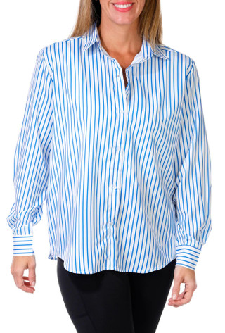 Thumbnail 1: T. Tahari T. Tahari Womens Long Sleeve Stripe Button Down Top 