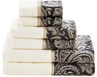 Thumbnail 1: Madison Park Madison Park Aubrey 6-pc. Black Jacquard Towel Set 