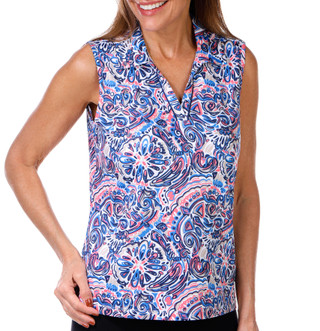 Thumbnail 1: Coral Bay Golf Coral Bay Golf Petite Active Sleeveless Painterly Golf Polo 