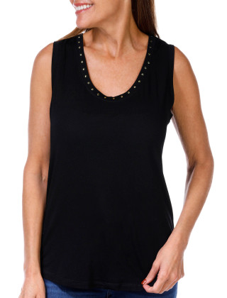 Thumbnail 3: CARMEN MARC VALVO Carmen Marc Valvo Womens Solid Stud Scoop Neck Tank Top 