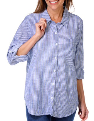 Thumbnail 3: Dash Dash Petite Long Sleeve Roll Tab Button Down Front Back Top 