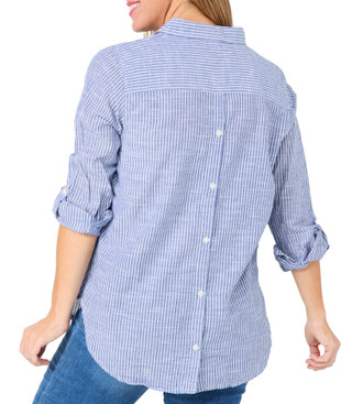 Thumbnail 4: Dash Dash Petite Long Sleeve Roll Tab Button Down Front Back Top 