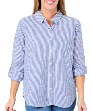 Thumbnail 1: Dash Dash Petite Long Sleeve Roll Tab Button Down Front Back Top 