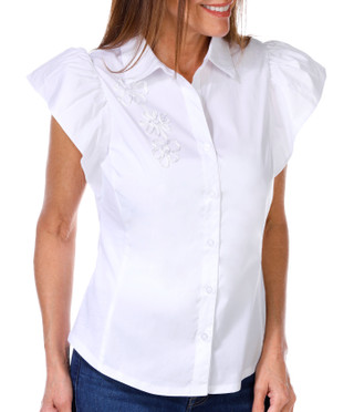 Thumbnail 2: Zac & Rachel Zac & Rachel Petite Short Sleeve Poplin Knit Inserts Top 