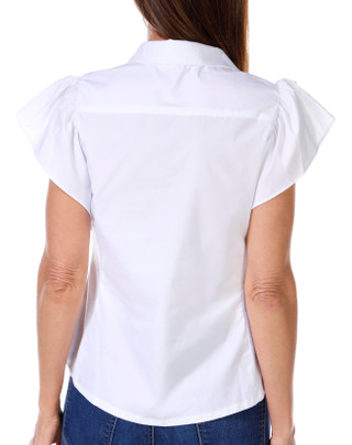 Thumbnail 4: Zac & Rachel Zac & Rachel Petite Short Sleeve Poplin Knit Inserts Top 