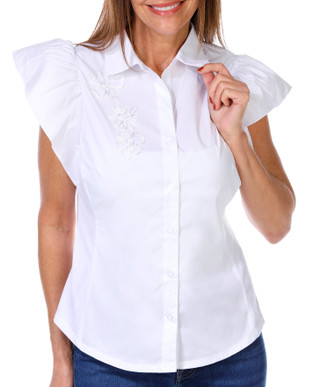 Thumbnail 1: Zac & Rachel Zac & Rachel Petite Short Sleeve Poplin Knit Inserts Top 