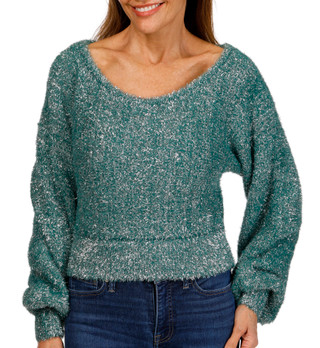 Thumbnail 1: BY TOGETHER By Together Juniors Long Sleeve Pullover Shimmer Sweater 