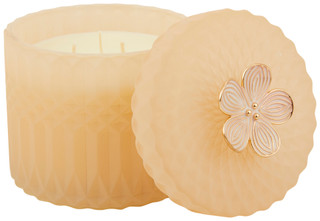 Thumbnail 2: ENCHANTE 12 oz Faceted Frosted Glass Flower Charm Lid Scented Candle 