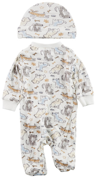 Thumbnail 2: Baby Essentials Baby Essentials Baby Boy 2 Pc Footed Sleeper & Hat Set 