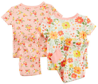 Thumbnail 2: Little Me Little Me Baby Girls 4 Pc Short Sleeve Floral Pajama Set 