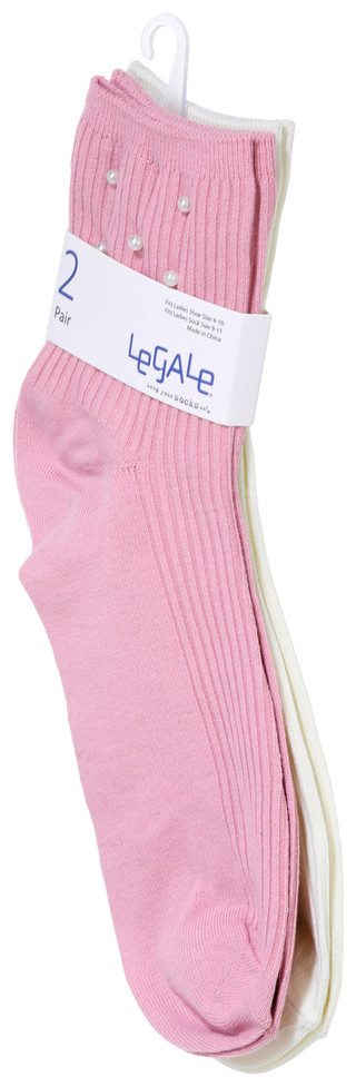 Thumbnail 2: LEGALE Legale Womens 2 Pk Ribbed Crew Socks 