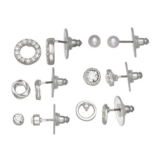 Thumbnail 1: You're Invited You're Invited 6 Pk Silver Stud Earrings 