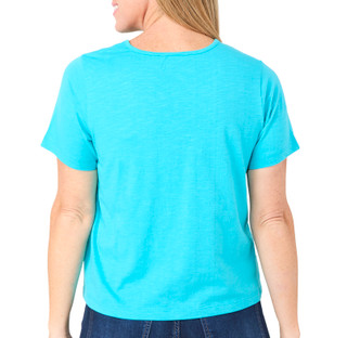 Thumbnail 2: CELESTIAL BLUE Celestial Blue Petite Short Sleeve Embroidered V Neck Top 