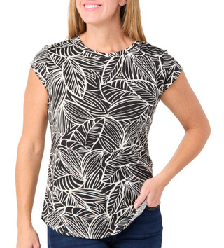Thumbnail 2: Blue Sol Blue Sol Womens Cap Sleeve Crew Neck Leaf Print Top 