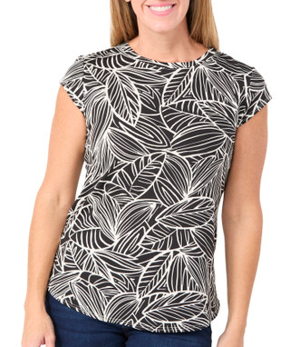 Thumbnail 1: Blue Sol Blue Sol Womens Cap Sleeve Crew Neck Leaf Print Top 