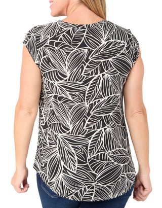 Thumbnail 3: Blue Sol Blue Sol Womens Cap Sleeve Crew Neck Leaf Print Top 
