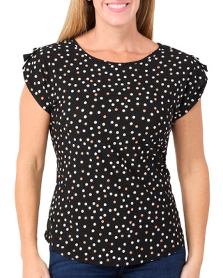 Thumbnail 1: Vintage Rose Vintage Rose Womens Crepe Polka Dot D-Ring Short Sleeve Top 