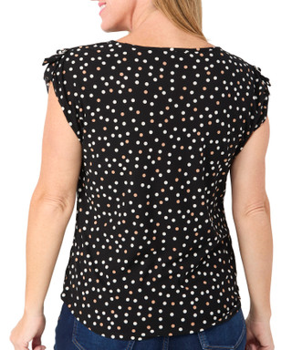 Thumbnail 4: Vintage Rose Vintage Rose Womens Crepe Polka Dot D-Ring Short Sleeve Top 