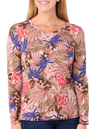 Thumbnail 2: Blue Sol Blue Sol Womens Tropical Luxey Long Sleeve Crew Neck Top 