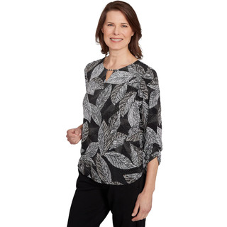 Thumbnail 3: Alfred Dunner Alfred Dunner Womens 3Q Sleeve Puff Print Leaf Top 